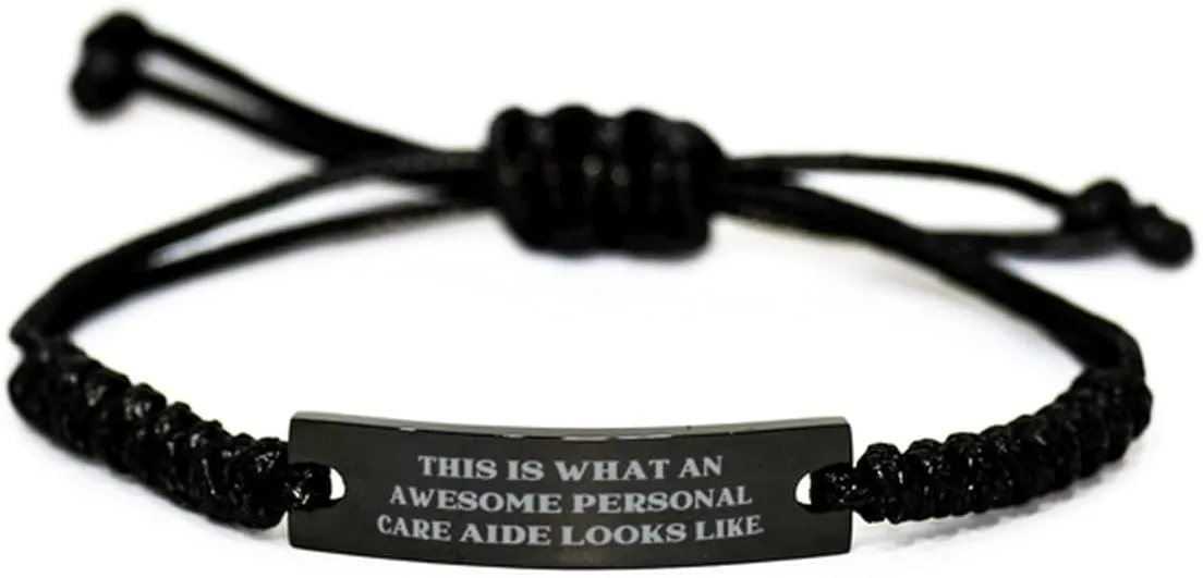 Sarcasm Personal care aide Gifts, This is What an Awesome Personal Care, Surprise Black Rope Bracelet For Colleagues From Boss, Best friend bracelet, Black friendship bracelet, Rope bracelet