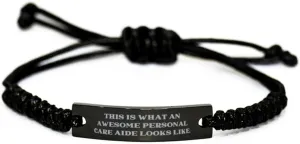 Sarcasm Personal care aide Gifts, This is What an Awesome Personal Care, Surprise Black Rope Bracelet For Colleagues From Boss, Best friend bracelet, Black friendship bracelet, Rope bracelet