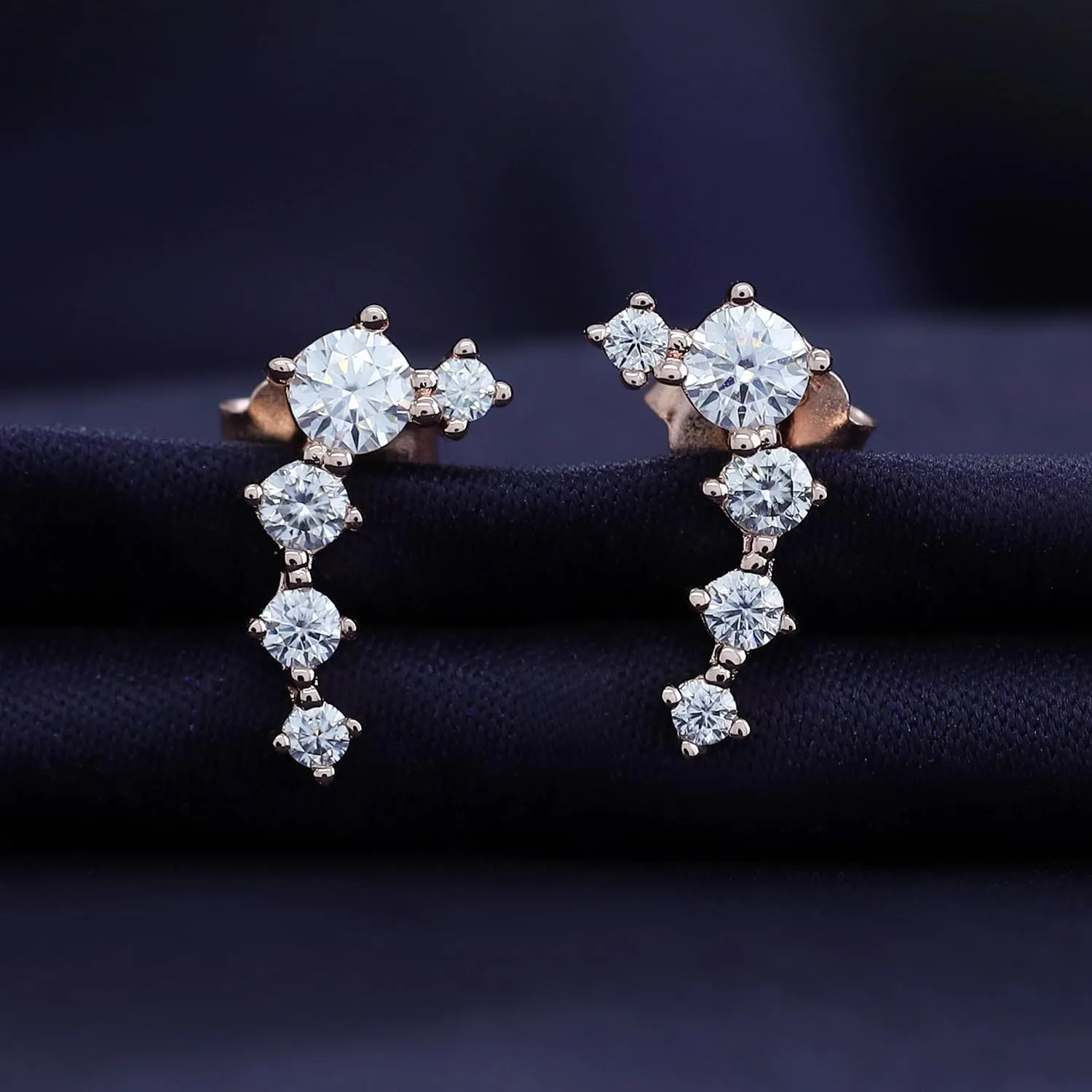 SAVEARTH DIAMONDS 18k Gold Plated Sterling Silver Post Ear Crawler Earrings 0.50 Carat (ctw) Moissanite Diamond 5-Stone Climber Earrings for Women | Trendy Jewelry Gifts For Her Push Back Earrings