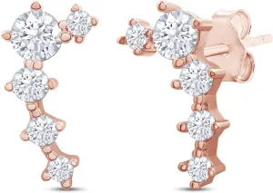 SAVEARTH DIAMONDS 18k Gold Plated Sterling Silver Post Ear Crawler Earrings 0.50 Carat (ctw) Moissanite Diamond 5-Stone Climber Earrings for Women | Trendy Jewelry Gifts For Her Push Back Earrings