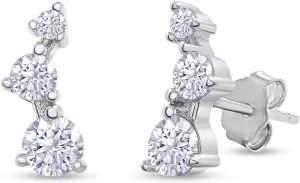 SAVEARTH DIAMONDS 18k Gold Plated Sterling Silver Post Ear Crawler Earrings 1.00 Carat (ctw) Moissanite Diamond 3-Stone Climber Earrings for Women | Trendy Jewelry Gifts For Her Push Back Earrings