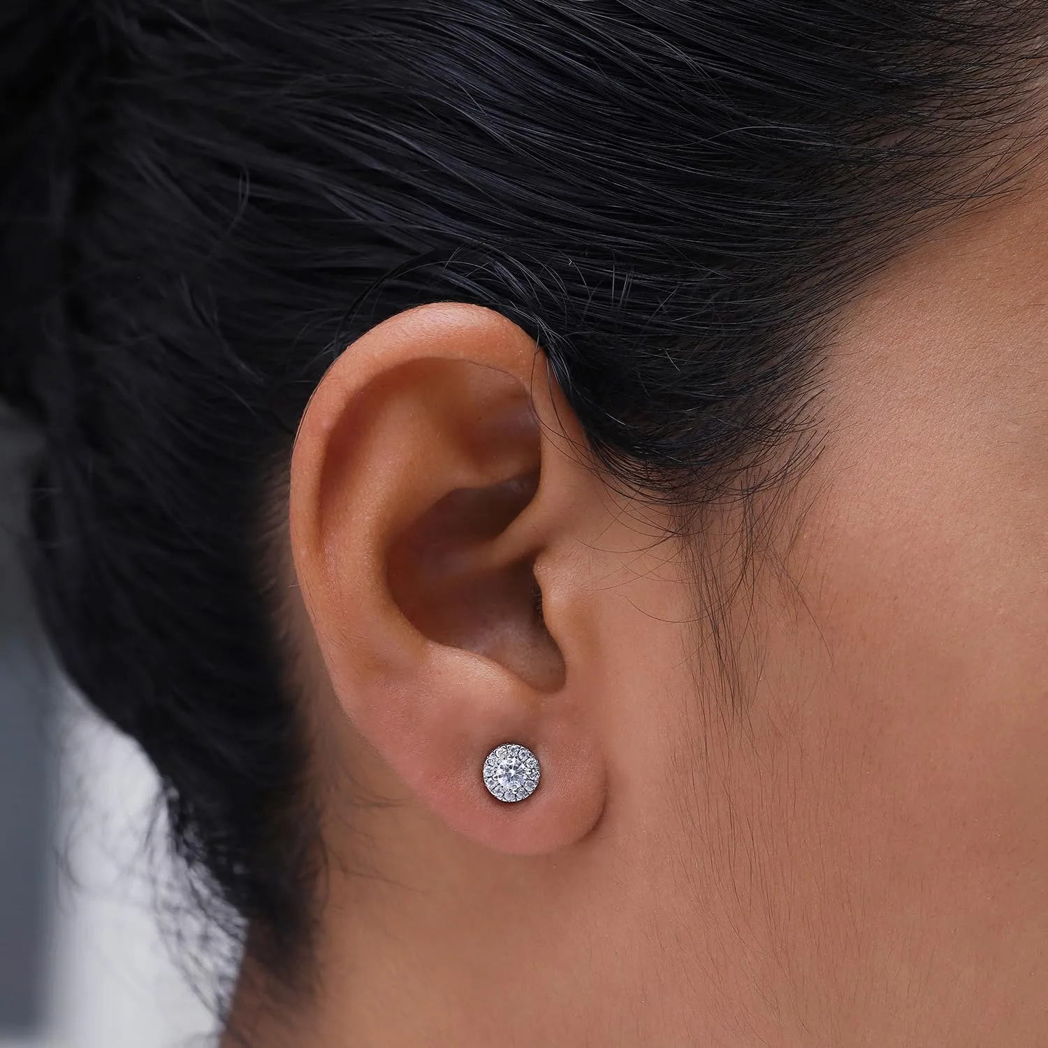 SAVEARTH DIAMONDS 18k Gold Plated Sterling Silver Post Halo Stud Earrings | Heart, Round & Teardrop style Moissanite Diamond Stud Earrings for Women | Push Back Earrings For Her