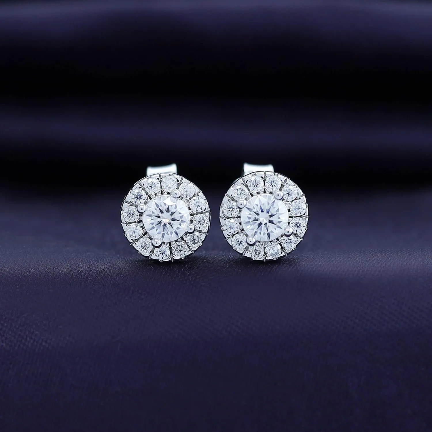 SAVEARTH DIAMONDS 18k Gold Plated Sterling Silver Post Halo Stud Earrings | Heart, Round & Teardrop style Moissanite Diamond Stud Earrings for Women | Push Back Earrings For Her