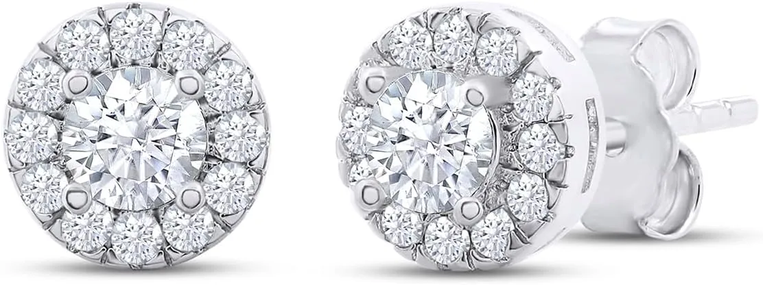 SAVEARTH DIAMONDS 18k Gold Plated Sterling Silver Post Halo Stud Earrings | Heart, Round & Teardrop style Moissanite Diamond Stud Earrings for Women | Push Back Earrings For Her