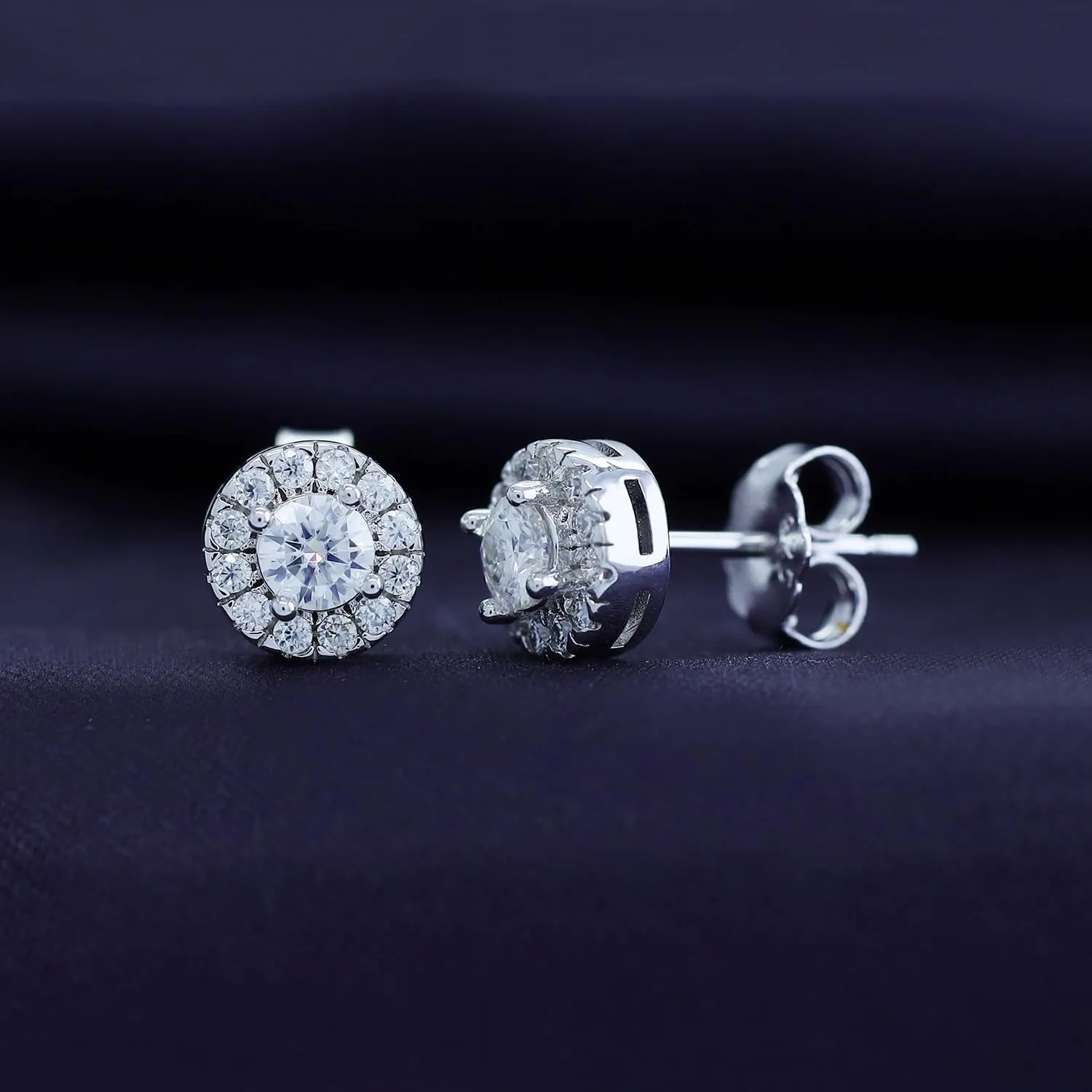 SAVEARTH DIAMONDS 18k Gold Plated Sterling Silver Post Halo Stud Earrings | Heart, Round & Teardrop style Moissanite Diamond Stud Earrings for Women | Push Back Earrings For Her