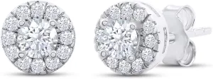 SAVEARTH DIAMONDS 18k Gold Plated Sterling Silver Post Halo Stud Earrings | Heart, Round & Teardrop style Moissanite Diamond Stud Earrings for Women | Push Back Earrings For Her