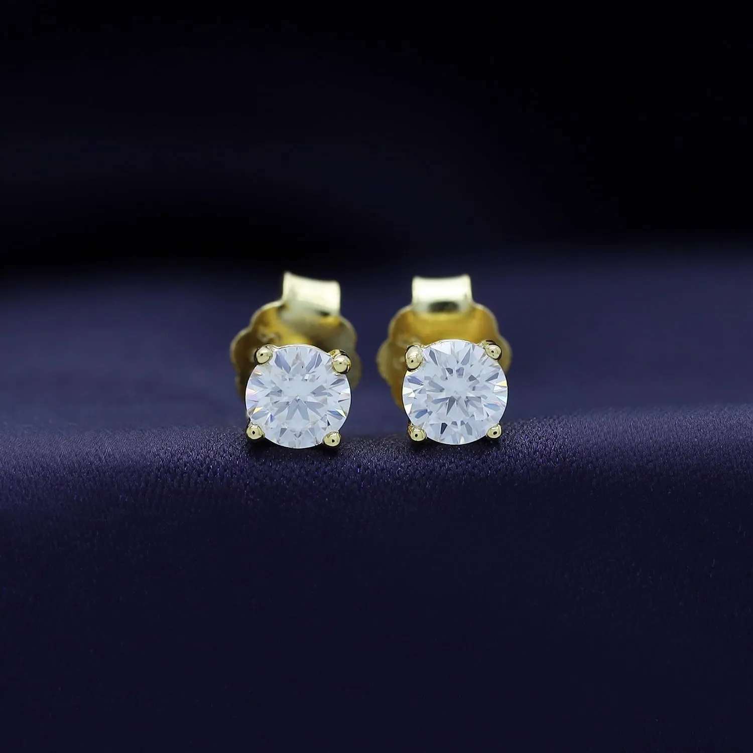 SAVEARTH DIAMONDS 18k Gold Plated Sterling Silver Post Solitaire Stud Earrings | 3MM, 4MM And 5MM Moissanite Diamond Stud Earrings For Women Jewelry Gifts For Her Push Back Earrings