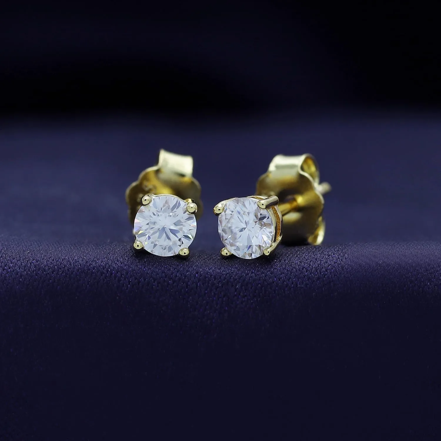 SAVEARTH DIAMONDS 18k Gold Plated Sterling Silver Post Solitaire Stud Earrings | 3MM, 4MM And 5MM Moissanite Diamond Stud Earrings For Women Jewelry Gifts For Her Push Back Earrings