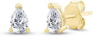 SAVEARTH DIAMONDS 18k Gold Plated Sterling Silver Post Solitaire Stud Earrings | 4X6MM Pear & Oval Moissanite Diamond Stud Earrings for Women | Jewelry Gifts For Her Push Back Earrings