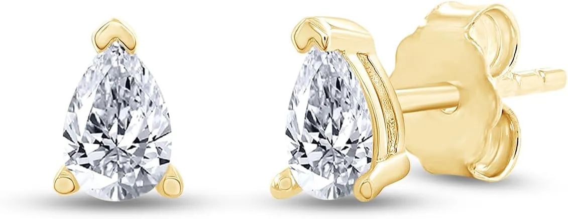 SAVEARTH DIAMONDS 18k Gold Plated Sterling Silver Post Solitaire Stud Earrings | 4X6MM Pear & Oval Moissanite Diamond Stud Earrings for Women | Jewelry Gifts For Her Push Back Earrings