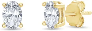 SAVEARTH DIAMONDS 18k Gold Plated Sterling Silver Post Solitaire Stud Earrings | 4X6MM Pear & Oval Moissanite Diamond Stud Earrings for Women | Jewelry Gifts For Her Push Back Earrings