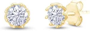 SAVEARTH DIAMONDS 18k Gold Plated Sterling Silver Post Solitaire Stud Earrings for Women | 5MM Moissanite Diamond Flower Stud Earrings | Trendy Jewelry Gifts For Her Push Back Earrings (0.80 Cttw)