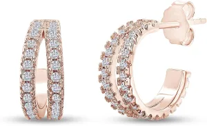 SAVEARTH DIAMONDS 18k Gold Plated Sterling Silver Post Split Huggie Hoop Earrings, 0.75 Carat (ctw) Moissanite Diamond Hoop Earrings for Women | Jewelry Gifts For Her (3/4 Ctw)