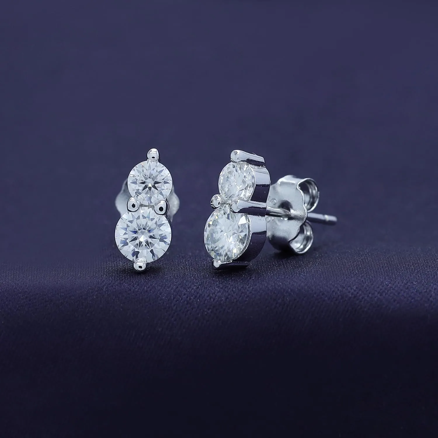SAVEARTH DIAMONDS 18k Gold Plated Sterling Silver Post Two Stone Stud Earrings, 0.90 Carat (ctw) Moissanite Diamond Stud Earrings For Women | Trendy Jewelry Gifts For Her