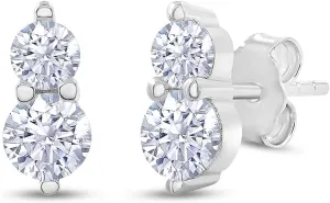 SAVEARTH DIAMONDS 18k Gold Plated Sterling Silver Post Two Stone Stud Earrings, 0.90 Carat (ctw) Moissanite Diamond Stud Earrings For Women | Trendy Jewelry Gifts For Her