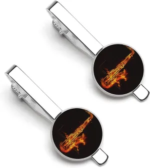 Saxophone Tie Clip Tack Pins Cufflinks Necktie Bar Pinch Business Wedding Clothing Accessories for Men Women