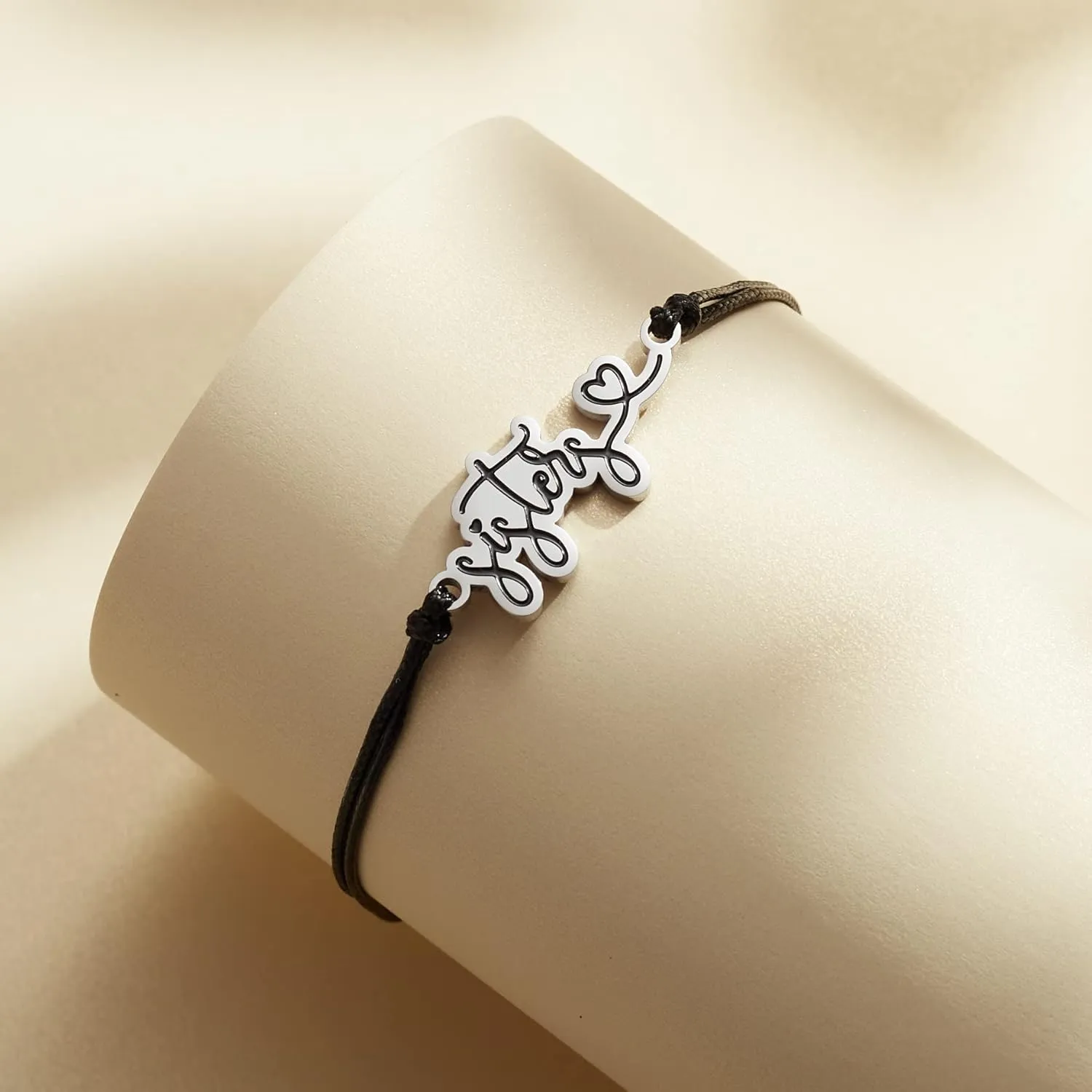 seensea Name ID Bracelet Black Braided Rope Bar Bracelet for Family Women Gift