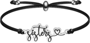 seensea Name ID Bracelet Black Braided Rope Bar Bracelet for Family Women Gift