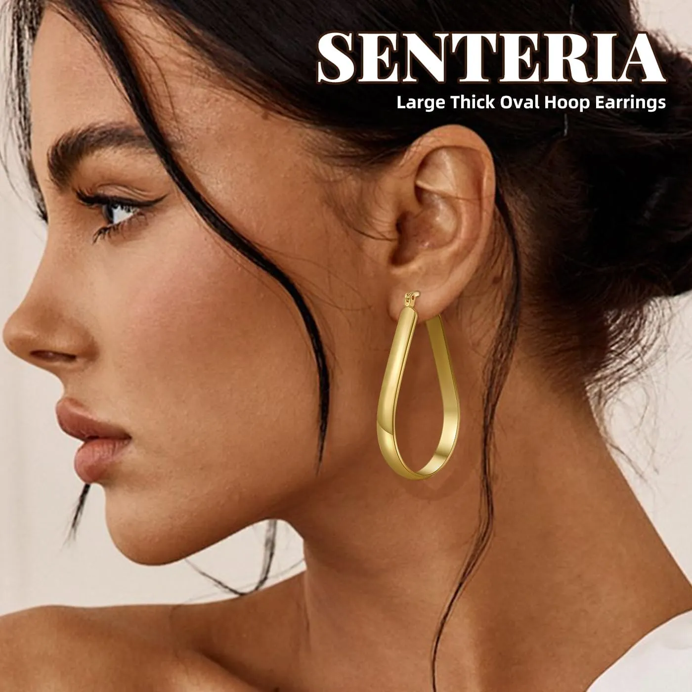 Senteria 5MM Wide Sterling Silver Hoop Earrings For Women Hypoallergenic Thick Silver Hoop Earrings Lightweight Oval Big Silver Hoop Earrings for Women 30/40/65MM
