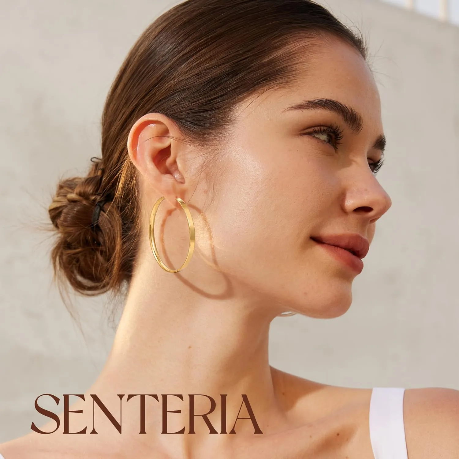 Senteria Lightweight Gold Hoop Earrings for Women 4mm Wide Large Hoop Earrings 14K Real Gold Plated Hypoallergenic Hoops Earring Big Thin Earring Hoops for Women 30/40/50/60/70mm