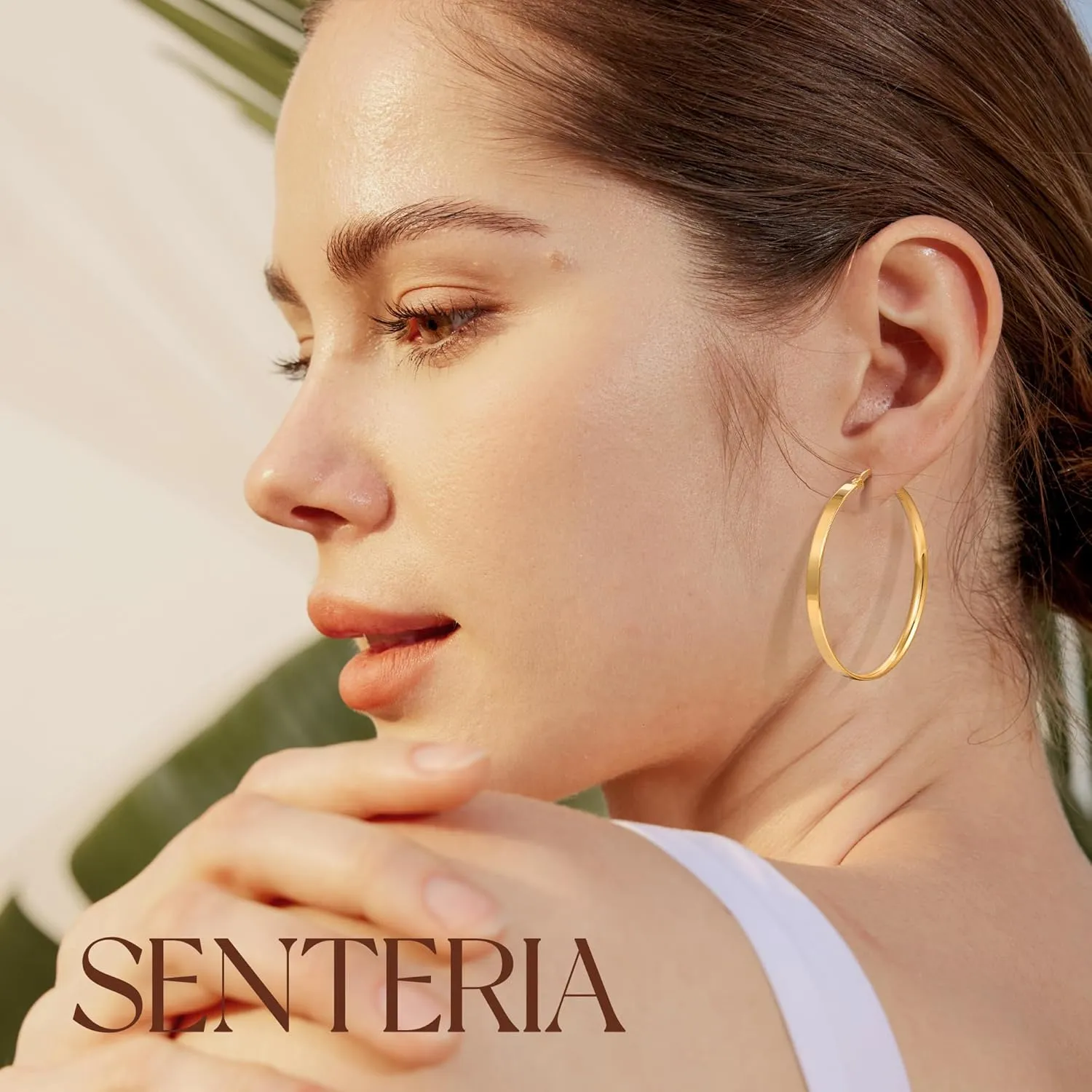 Senteria Lightweight Gold Hoop Earrings for Women 4mm Wide Large Hoop Earrings 14K Real Gold Plated Hypoallergenic Hoops Earring Big Thin Earring Hoops for Women 30/40/50/60/70mm