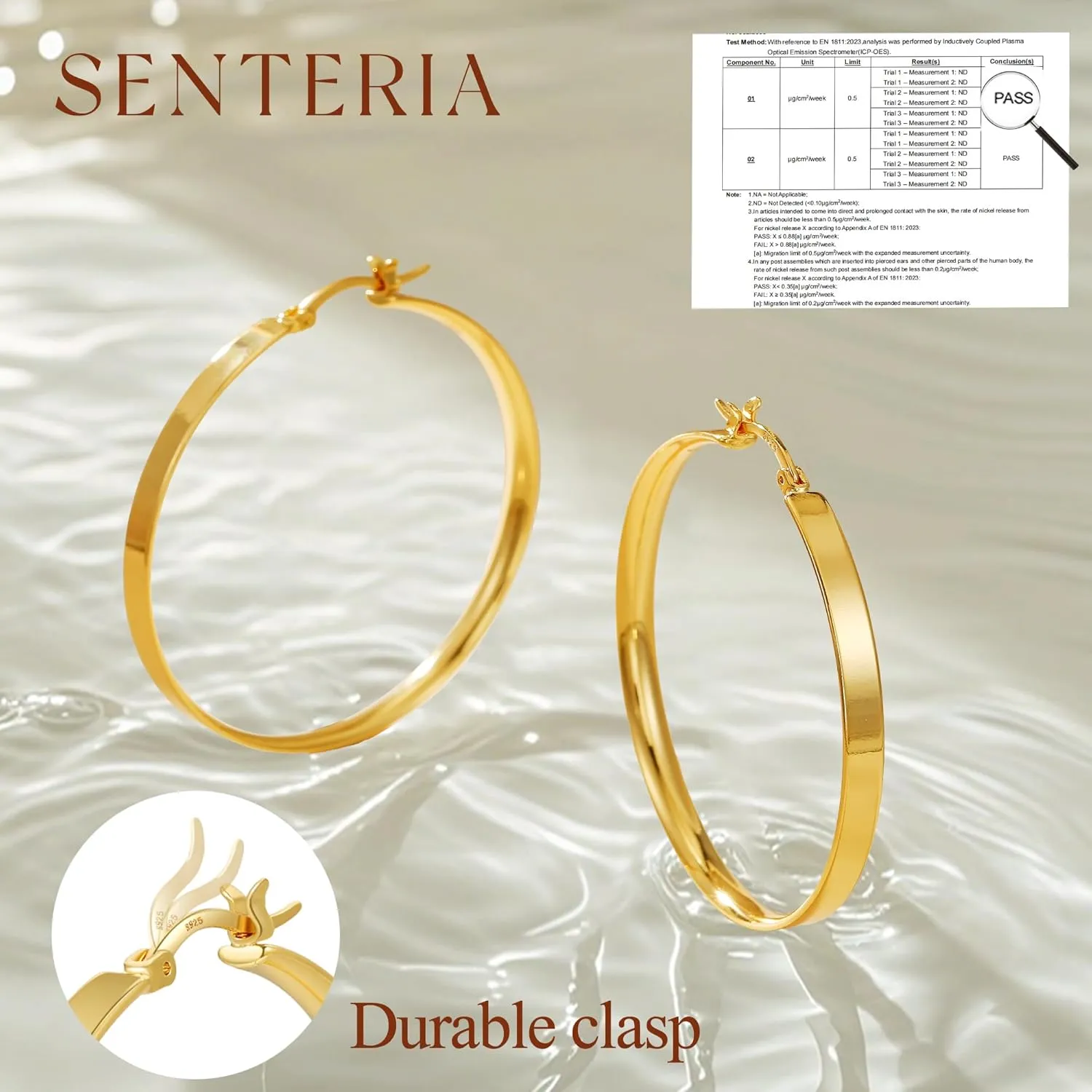 Senteria Lightweight Gold Hoop Earrings for Women 4mm Wide Large Hoop Earrings 14K Real Gold Plated Hypoallergenic Hoops Earring Big Thin Earring Hoops for Women 30/40/50/60/70mm