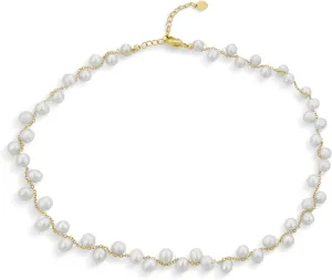 Shades of Grey Blue White Pink Multi Strand Fishing Line Freshwater Cultured Pearl Illusion Choker Collar Necklace For Women Wedding Bridesmaid Formal Party