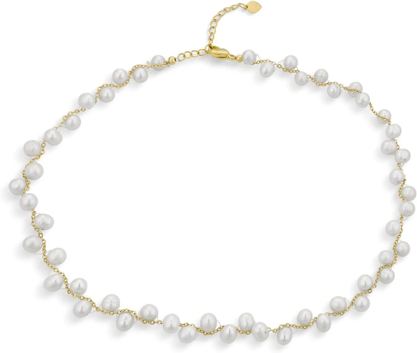 Shades of Grey Blue White Pink Multi Strand Fishing Line Freshwater Cultured Pearl Illusion Choker Collar Necklace For Women Wedding Bridesmaid Formal Party