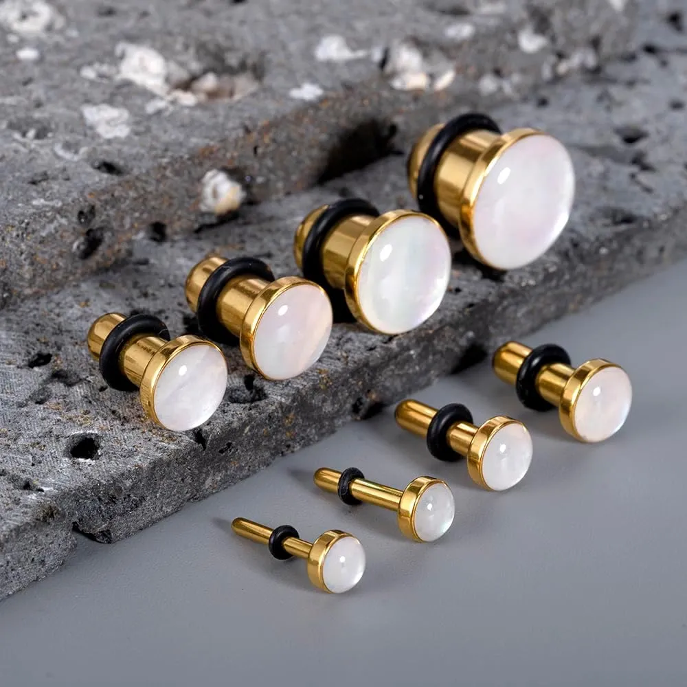 Shell Opal Ear Gauges Stretching Kit Ear Expander Plugs Short Taper Expander Solid Tunnels Body Piercing Jewelry Set