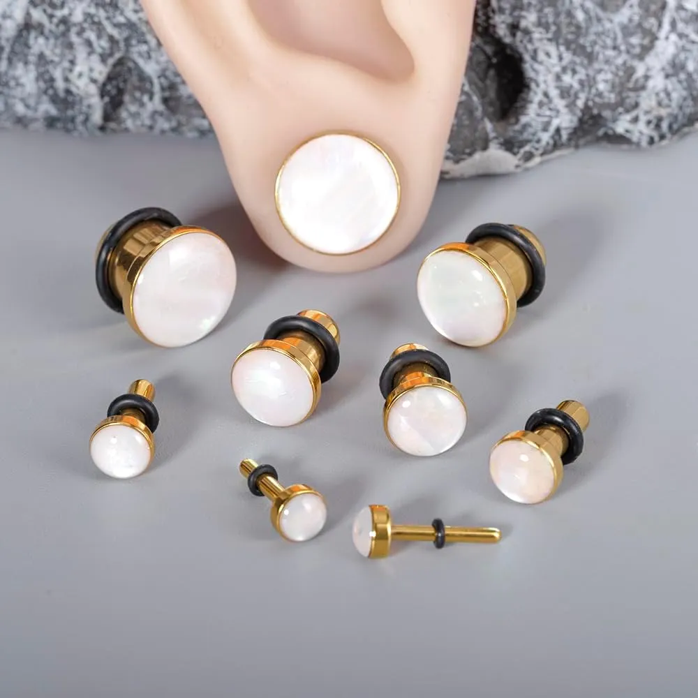 Shell Opal Ear Gauges Stretching Kit Ear Expander Plugs Short Taper Expander Solid Tunnels Body Piercing Jewelry Set