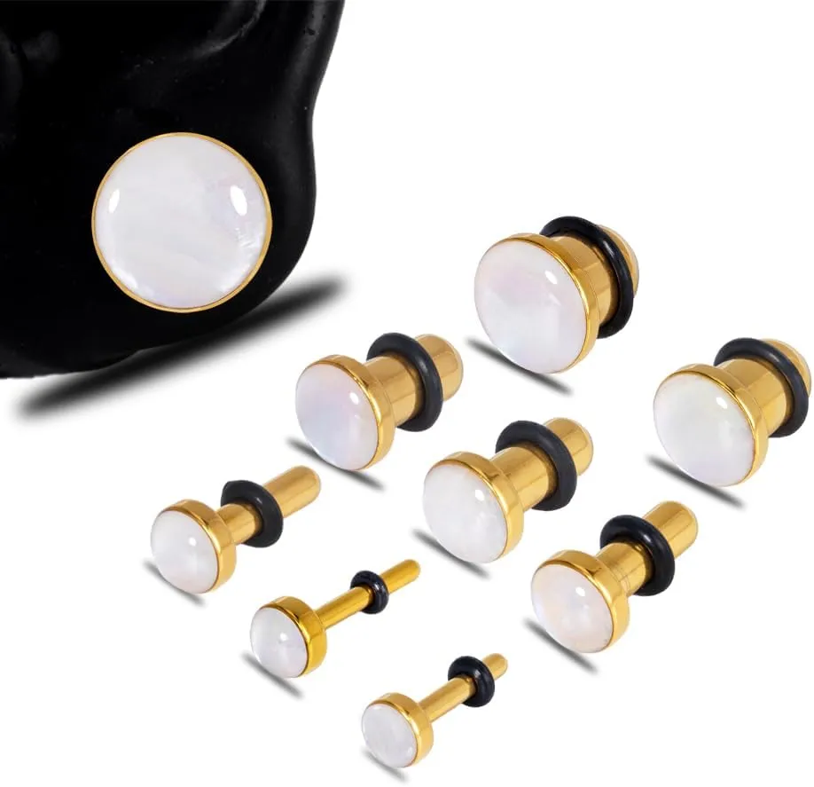 Shell Opal Ear Gauges Stretching Kit Ear Expander Plugs Short Taper Expander Solid Tunnels Body Piercing Jewelry Set