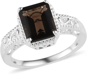 Shop LC Brown Stone Smoky Quartz Ring for Women 925 Sterling Silver Vintage Crystal Jewelry for Bride Birthday Gifts for Women Ct 2.7