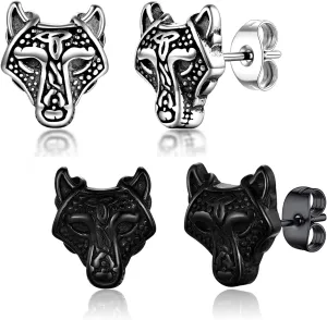 SIISPRI Celtic Wolf Stud Earrings For Men Women Norse Viking Stainless Steel Jewelry,Trendy Animal Earrings Hypoallergenic