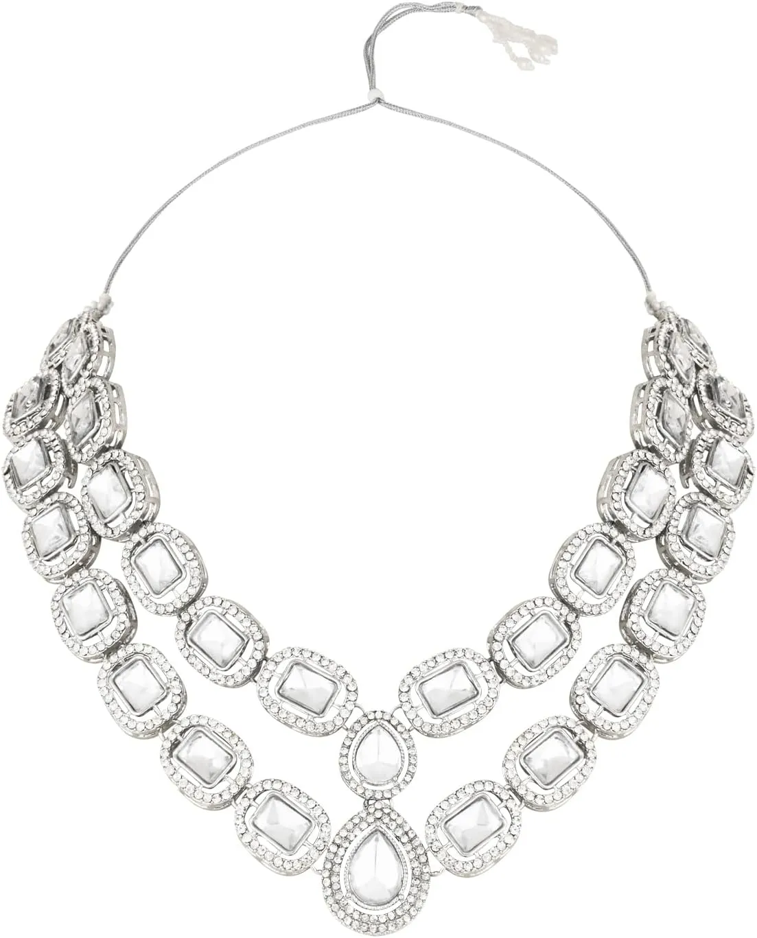 Silver Plated Indian Wedding Bollywood Stone Choker Necklace Jewellery With Earring & Maang Tikka Set For Women (IJ380Z)