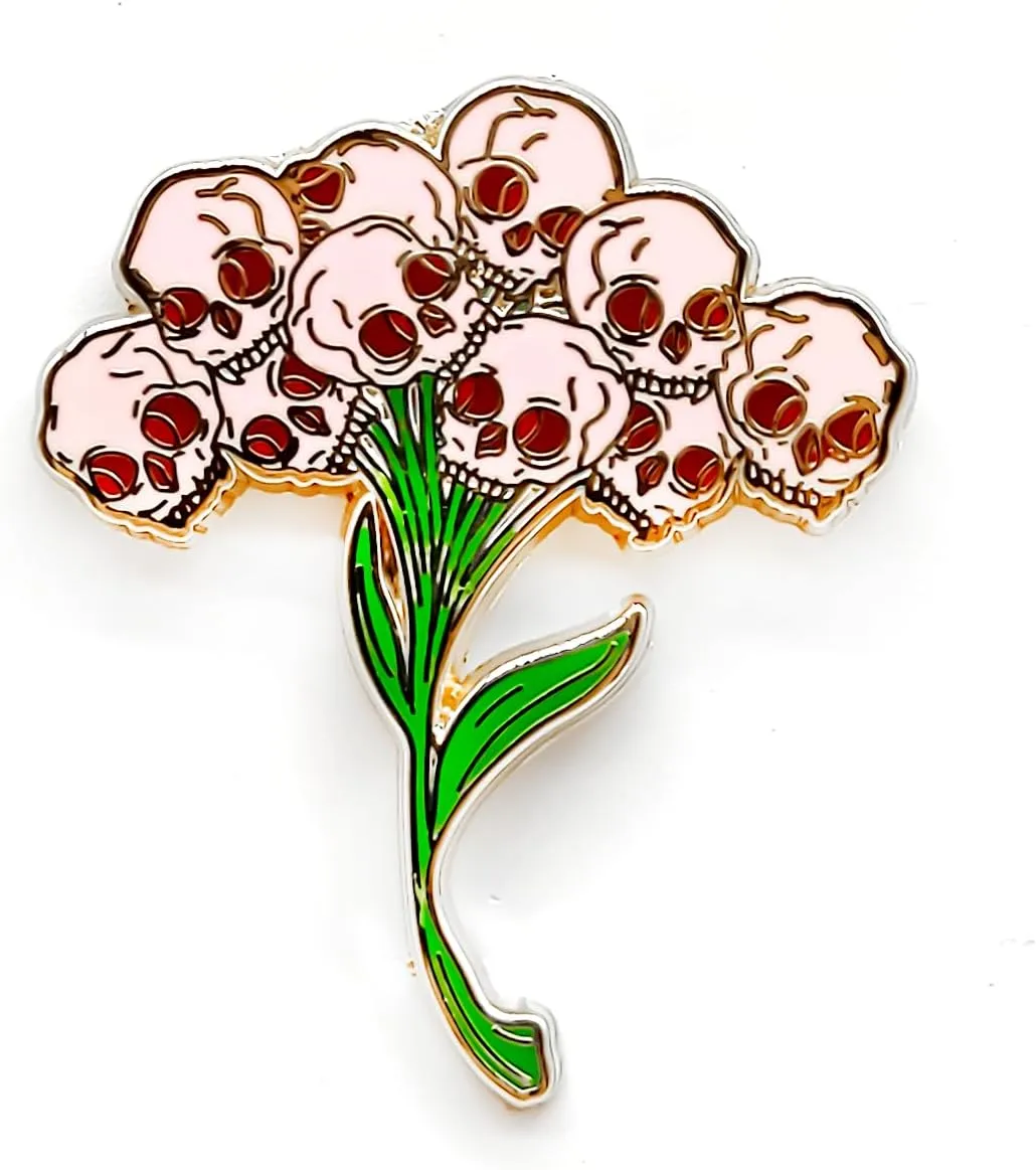 Skull Bouquet Badge Pin - Gothic Series - Enamel Lapel Pin - Plated Badge for Clothing, Bags, and Lanyards