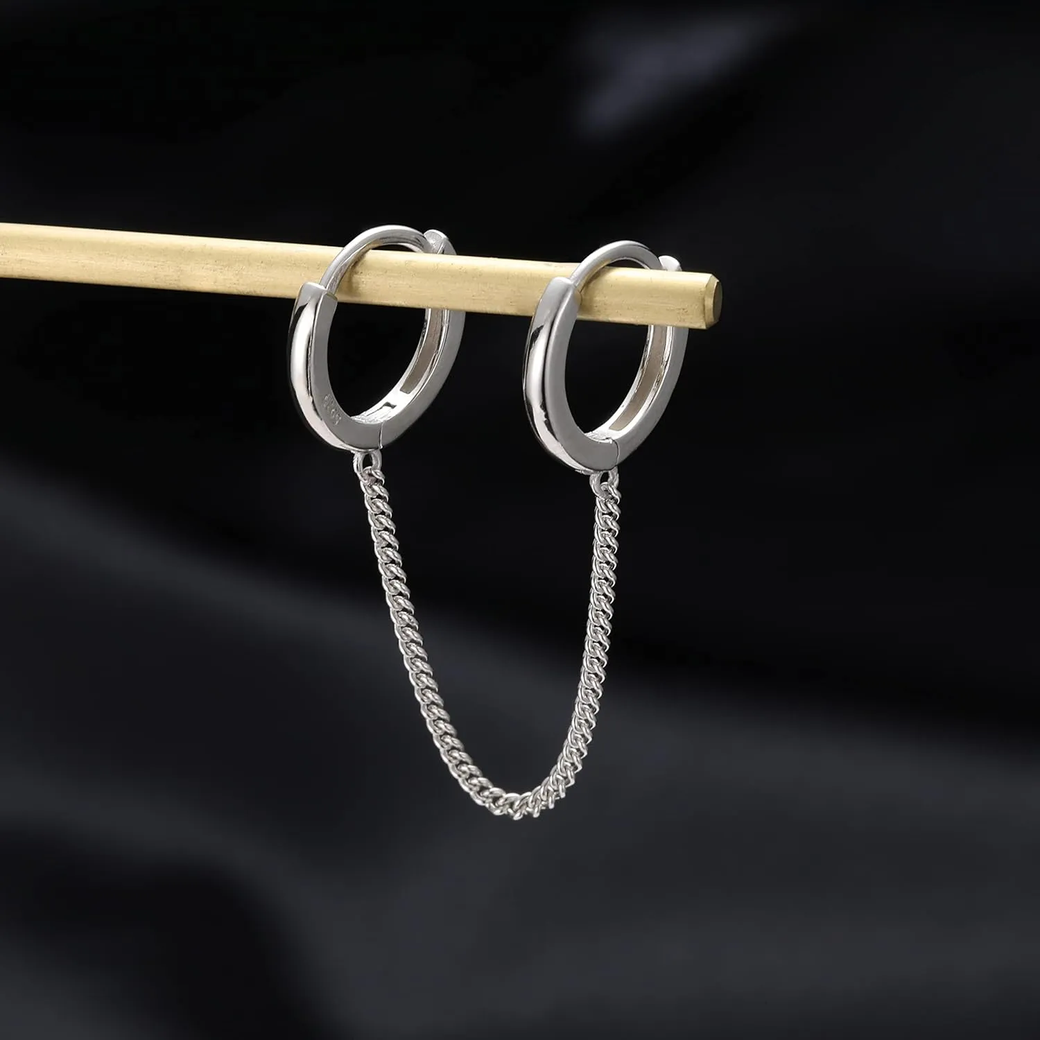 SLUYNZ Solid 925 Sterling Silver Double Hoop Earrings Chain for Women Teens Double Piercing Hoop Earrings Two Holes