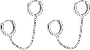 SLUYNZ Solid 925 Sterling Silver Double Hoop Earrings Chain for Women Teens Double Piercing Hoop Earrings Two Holes