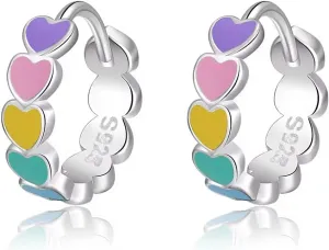 SLUYNZ Sterling Silver Rainbow Heart Hoop Earrings for Women Teens Colorful Love Earrings Huggie for Valentines Day