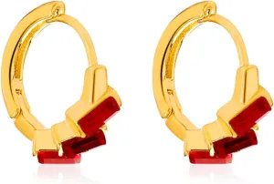 Small CZ Huggie Hoop Earrings Gold Plated Colorful Sparkly Square Crystal Rhinestone Round Circle Lightweight Tiny Sleeper Earrings for Women Minimalist Birthday Jewelry Gifts