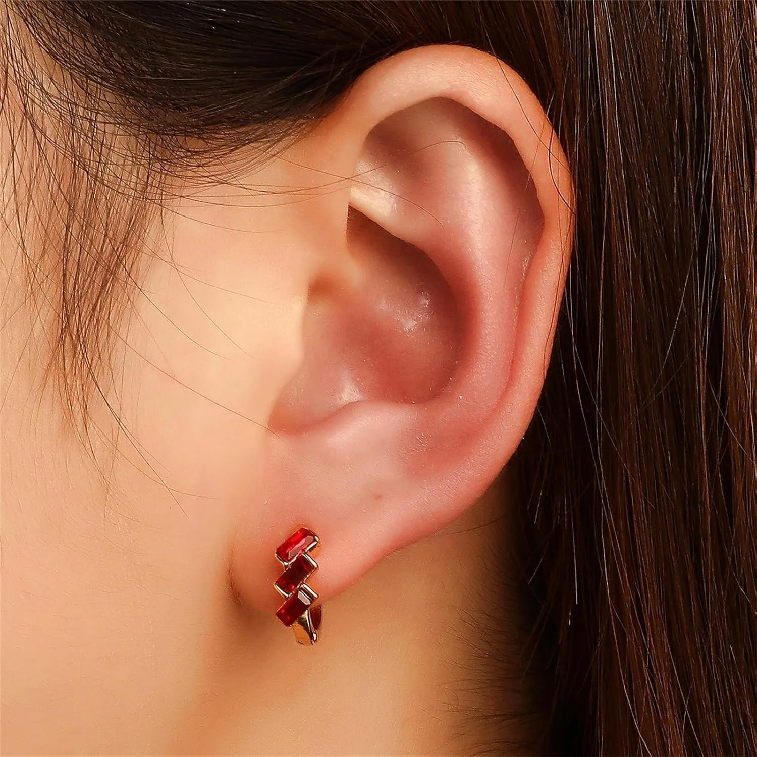 Small CZ Huggie Hoop Earrings Gold Plated Colorful Sparkly Square Crystal Rhinestone Round Circle Lightweight Tiny Sleeper Earrings for Women Minimalist Birthday Jewelry Gifts