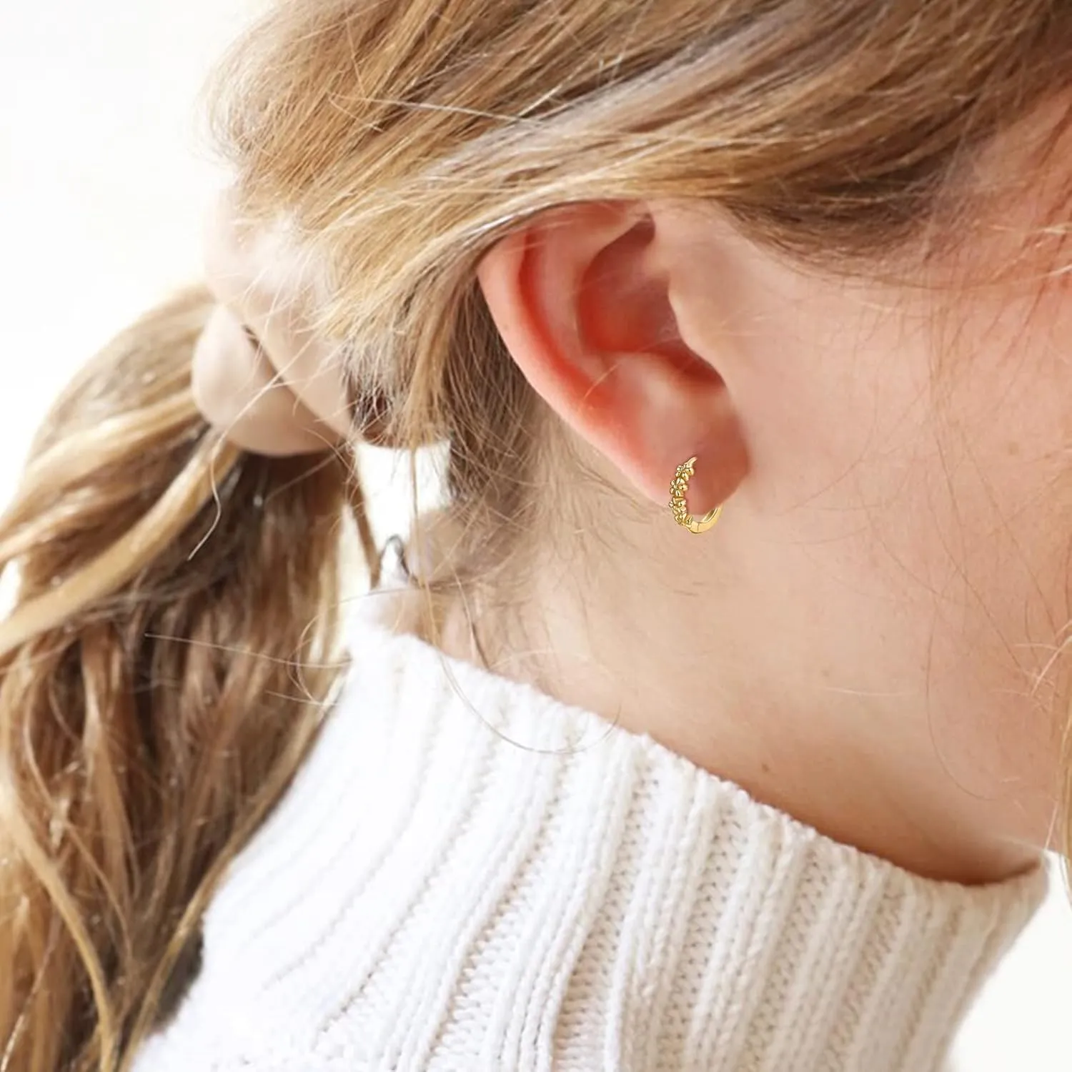 Small Hoop Earrings for Women |925 Sterling Silver Post 10mm Flower Cluster Huggie Hoop Earrings, Hypoallergenic Cartilage Piercing Hoops Jewelry