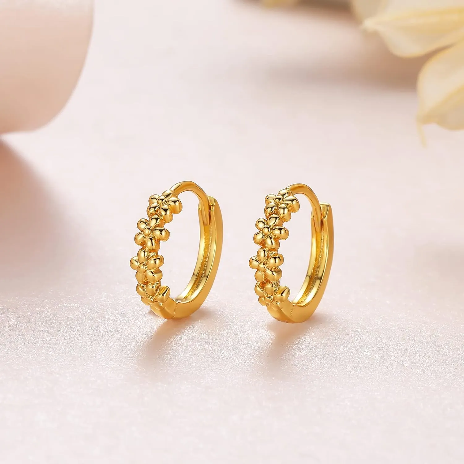 Small Hoop Earrings for Women |925 Sterling Silver Post 10mm Flower Cluster Huggie Hoop Earrings, Hypoallergenic Cartilage Piercing Hoops Jewelry