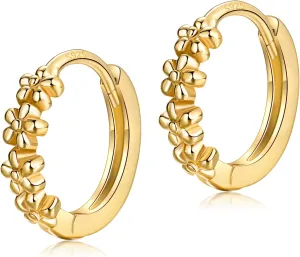 Small Hoop Earrings for Women |925 Sterling Silver Post 10mm Flower Cluster Huggie Hoop Earrings, Hypoallergenic Cartilage Piercing Hoops Jewelry