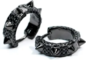 Small Punk Style Dark Black Iced Cz 925 Sterling Silver Trendy Spike Thorn Hoop Earrings for Men Women Nickel Free Hypoallergenic Gothic Skeleton Skull Huggie Hoops Earrings