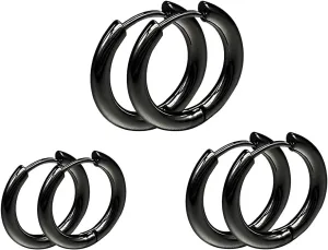Small Stainless Steel Plated 18K Gold Hoop Earrings Set for Women, 3 Pairs Gold Plated Tiny Gold Hoops Earrings, Hypoallergenic Lightweight Minimalist Earring Jewelry for Women and Men 2mm