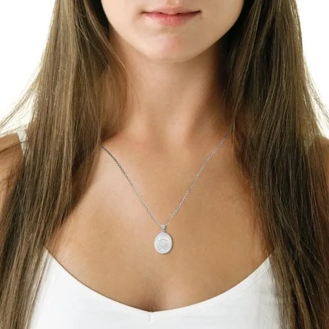 Solid 925 Sterling Silver Personalized First Holy Communion Pendant Necklace with Your Name and Date - Choice of Rolo Chain Length or Pendant Only