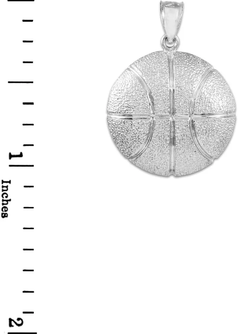 Solid 925 Sterling Silver Sports Charm Hammered Basketball Pendant Necklace