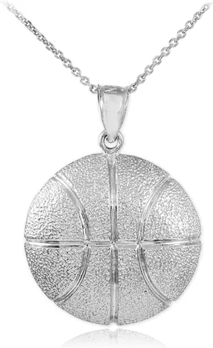 Solid 925 Sterling Silver Sports Charm Hammered Basketball Pendant Necklace