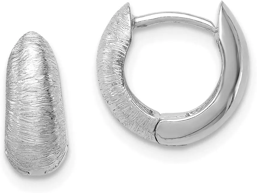 Solid Real 14K White Gold Textured Hoop Huggie Earrings
