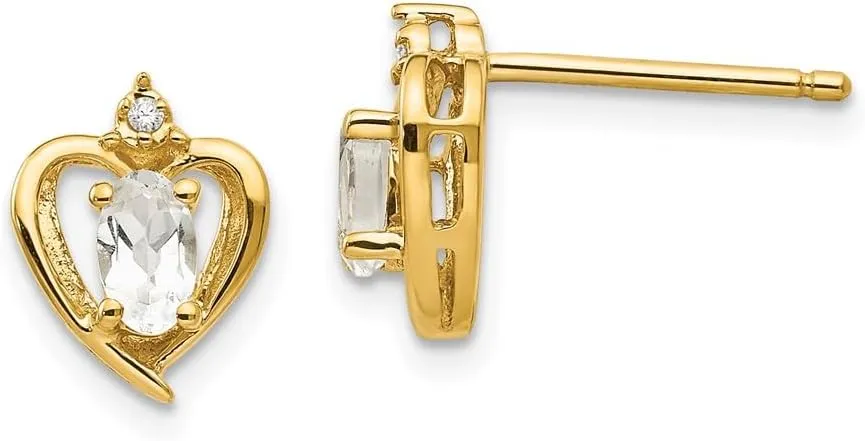 Solid Real 14k Yellow Gold Diamond and White Topaz Studs Earrings - 17mm x 10mm (.01 cttw.)